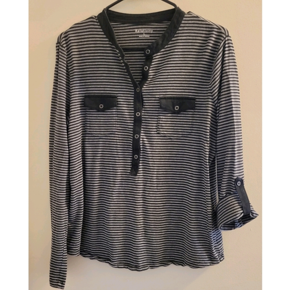 Long Sleeve Button-Up Striped Shirt